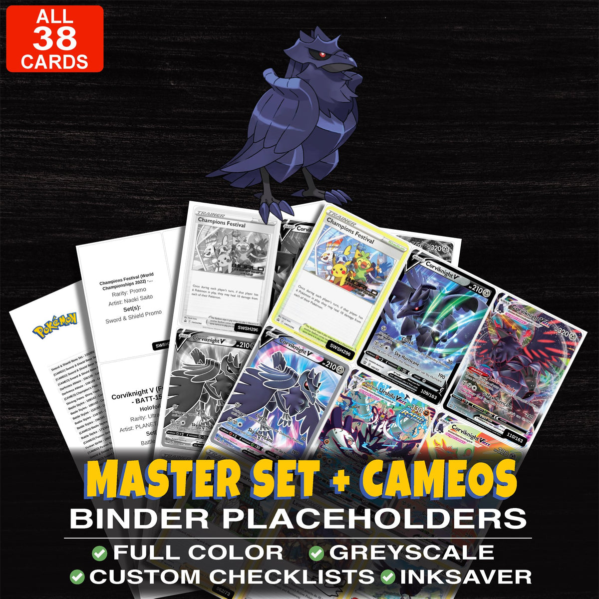 Every Corviknight Pokemon card ever made - master set binder placeholders with Corviknight V
