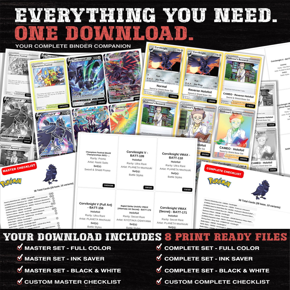 Everything included in the Corviknight master set download - 8 PDF files