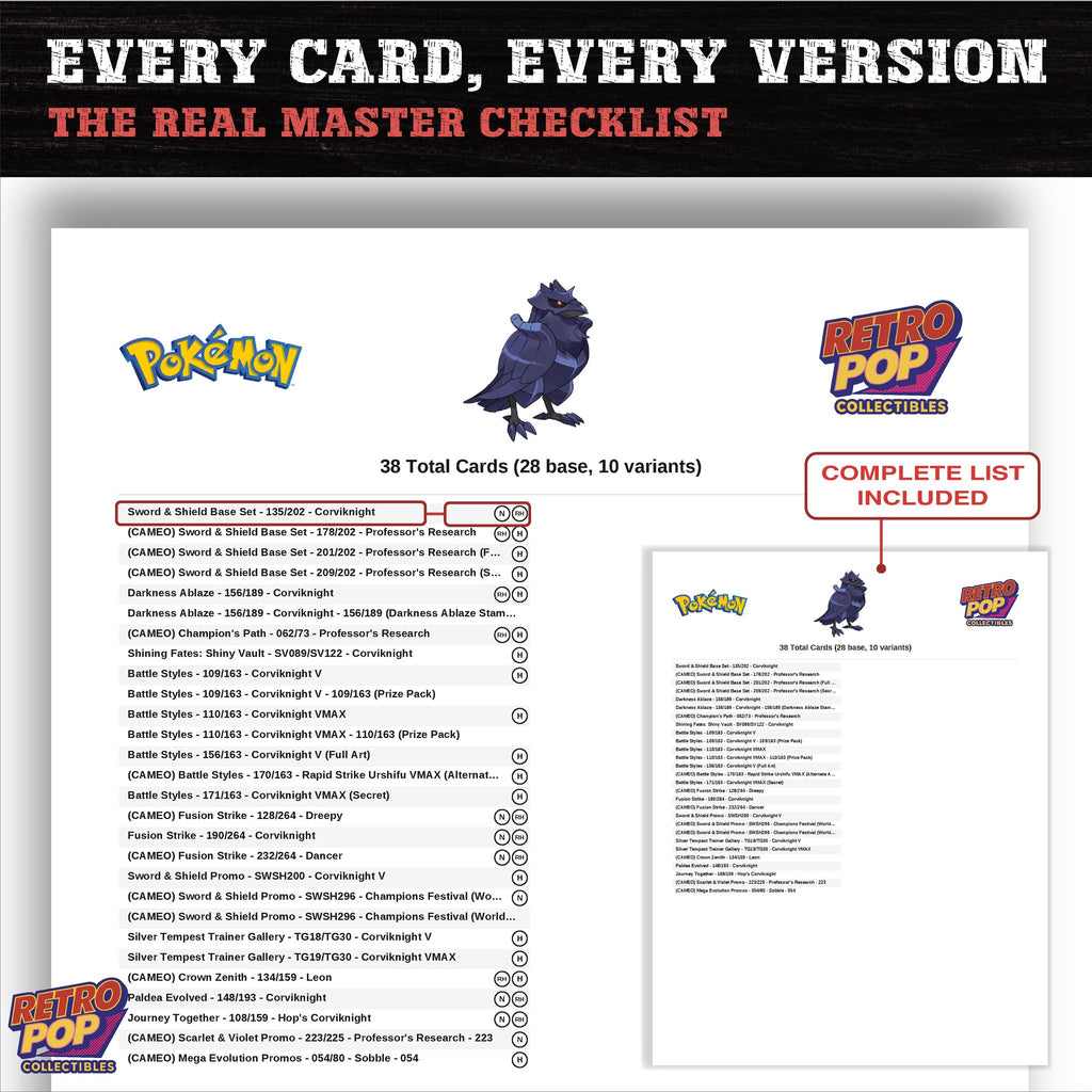 Corviknight master set checklist PDF preview - every card listed