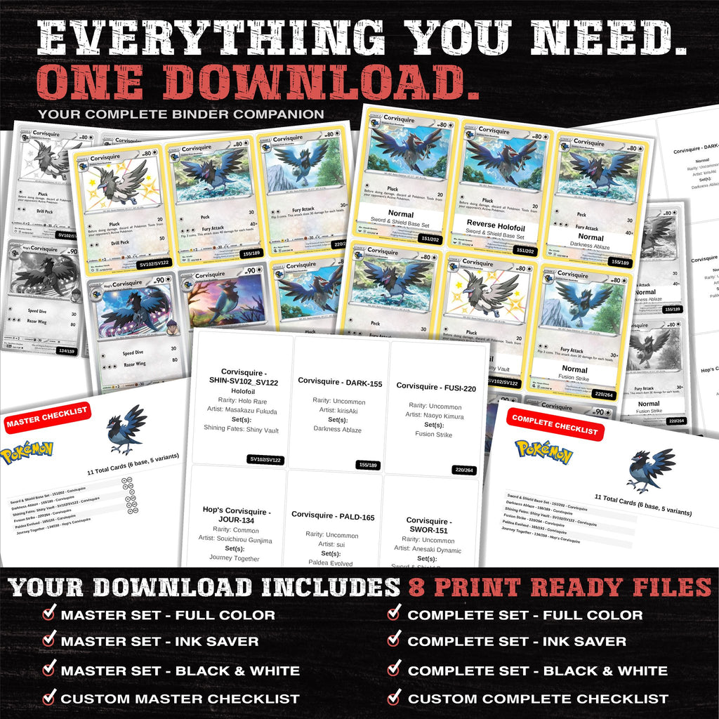 Everything included in the Corvisquire master set download - 8 PDF files
