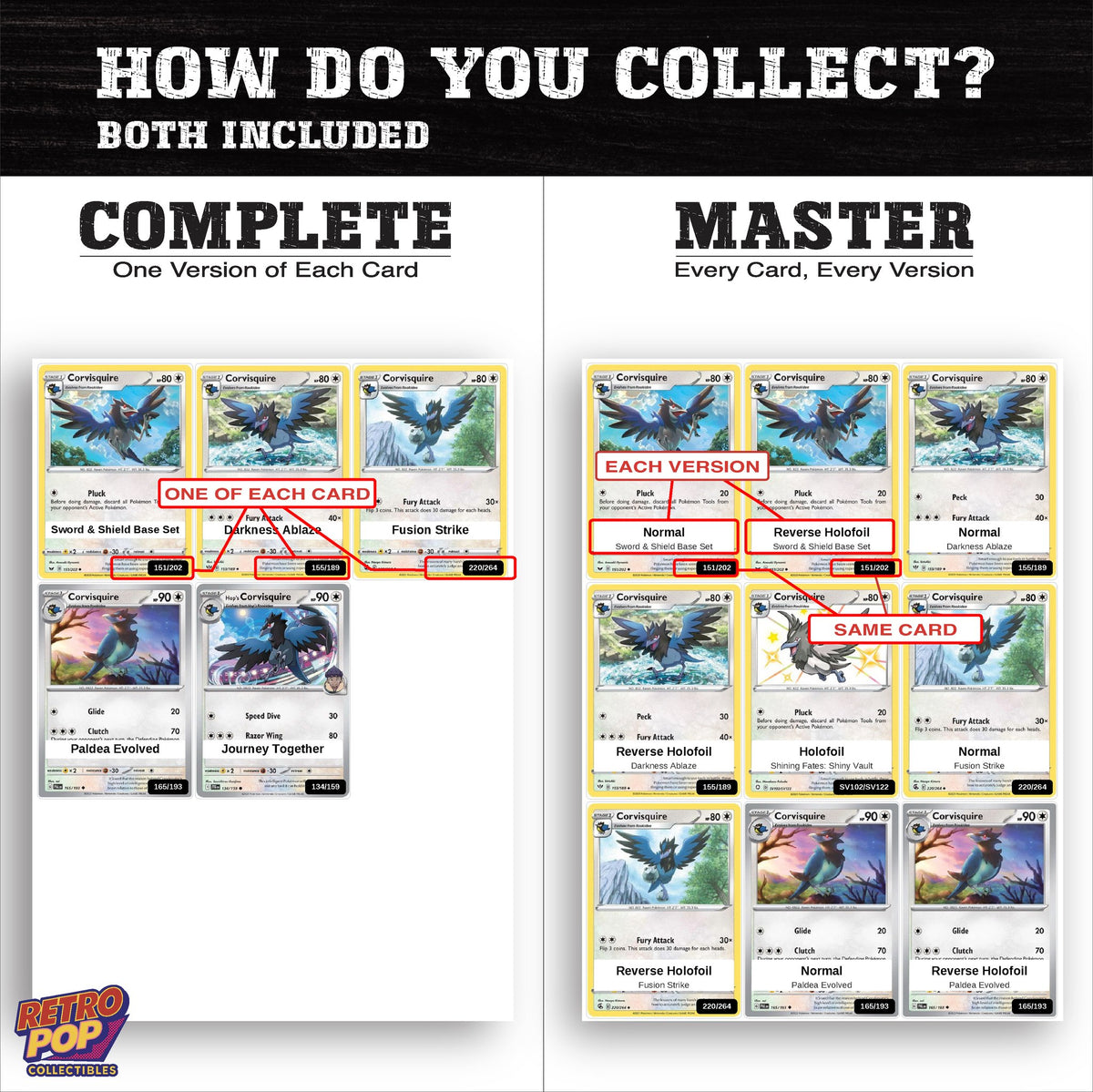 Complete Set vs Master Set versions of the Corvisquire binder placeholders