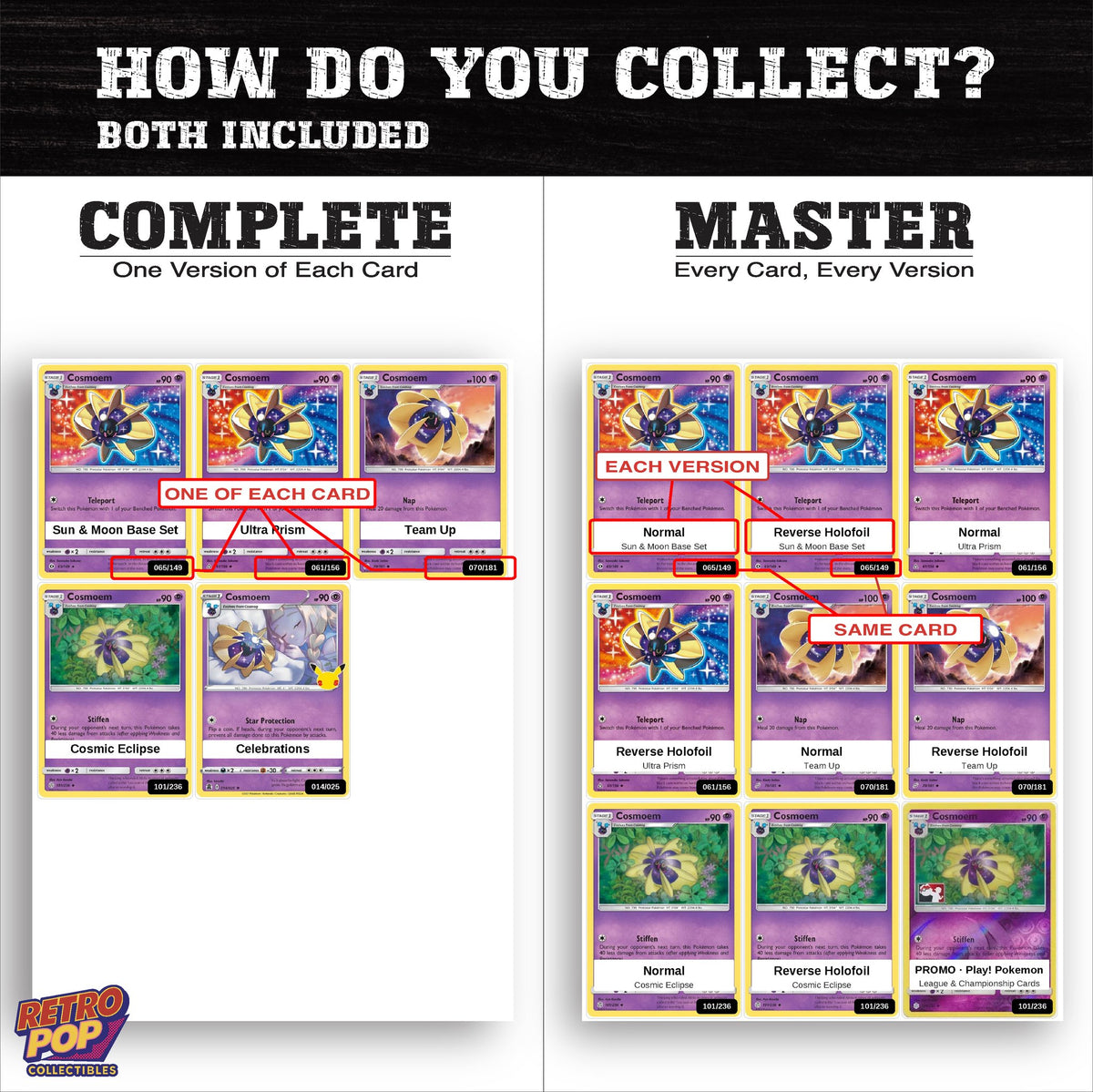 Complete Set vs Master Set versions of the Cosmoem binder placeholders