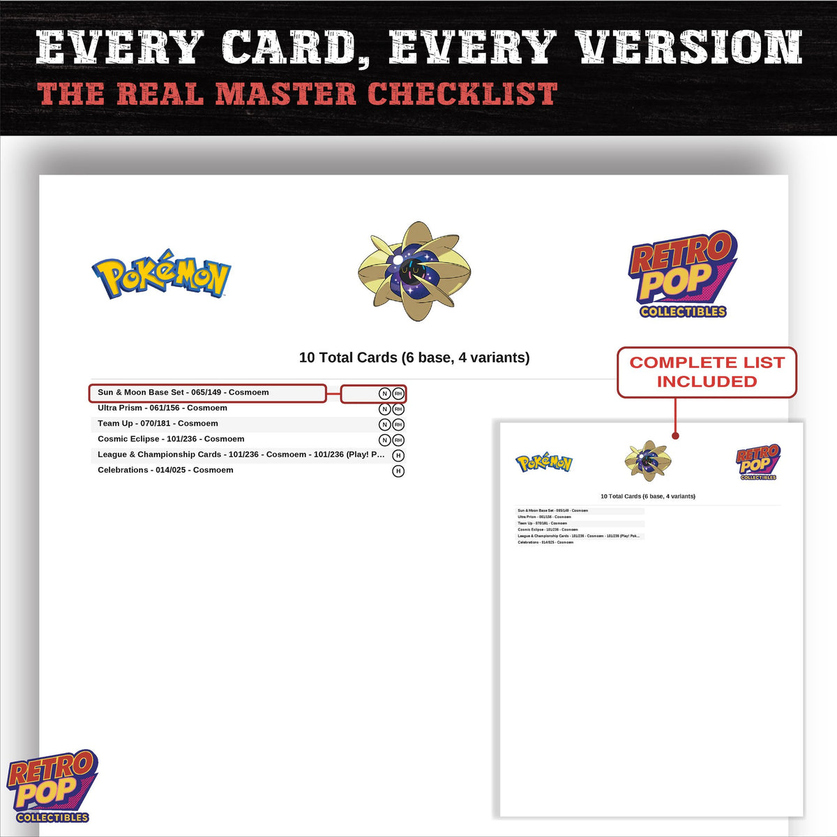 Cosmoem master set checklist PDF preview - every card listed