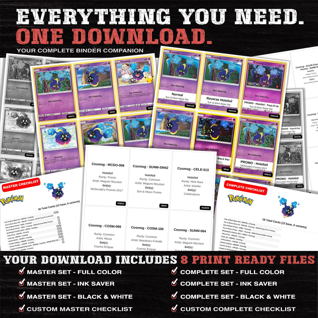 Everything included in the Cosmog master set download - 8 PDF files