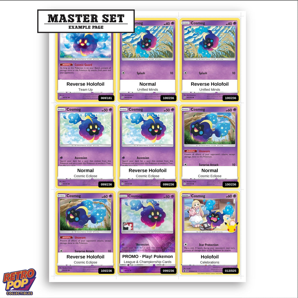 Printed Cosmog Pokemon placeholders in binder - real photo 3