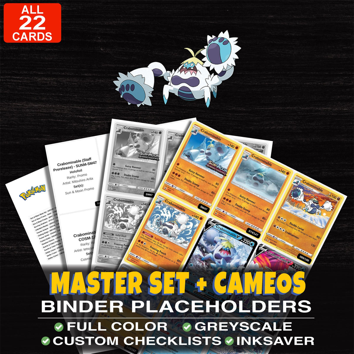 Every Crabominable Pokemon card ever made - master set binder placeholders with Crabominable