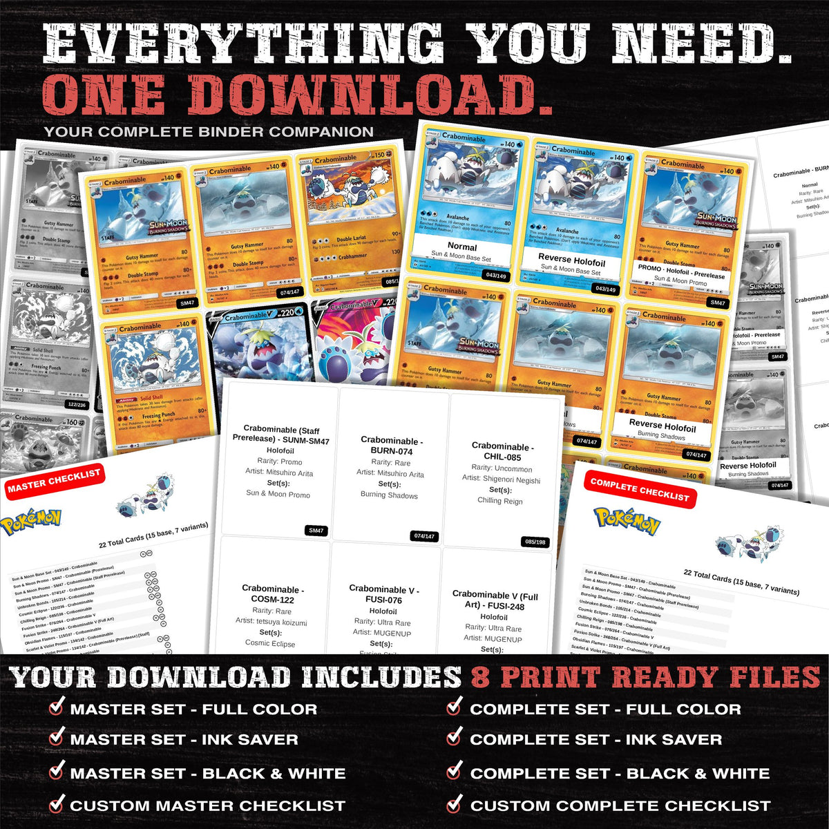 Everything included in the Crabominable master set download - 8 PDF files