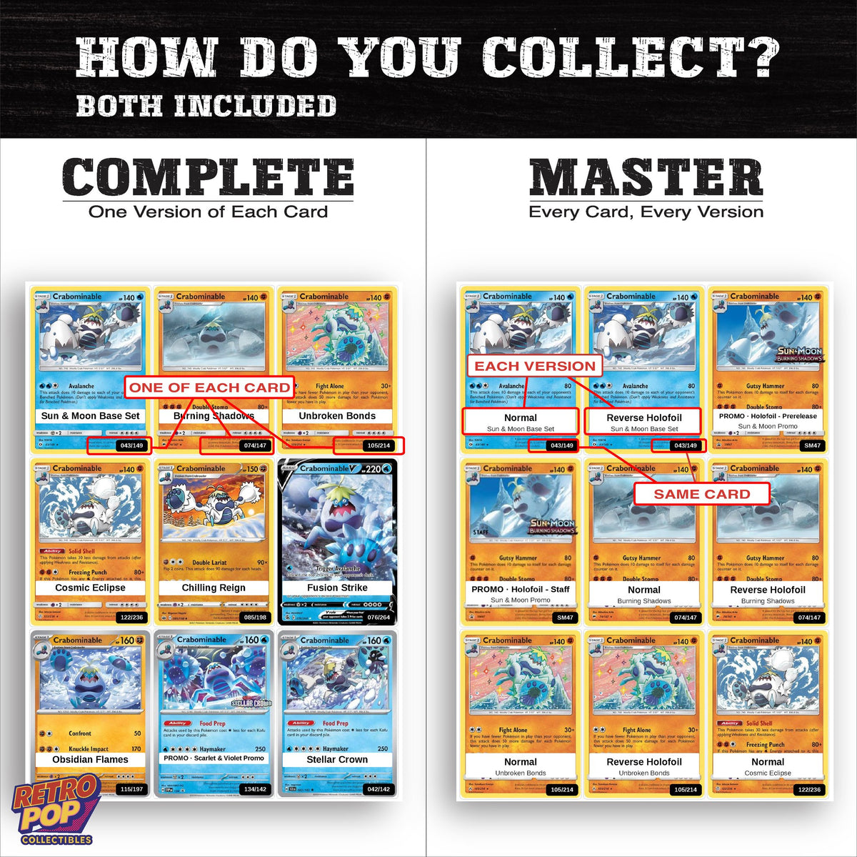 Complete Set vs Master Set versions of the Crabominable binder placeholders
