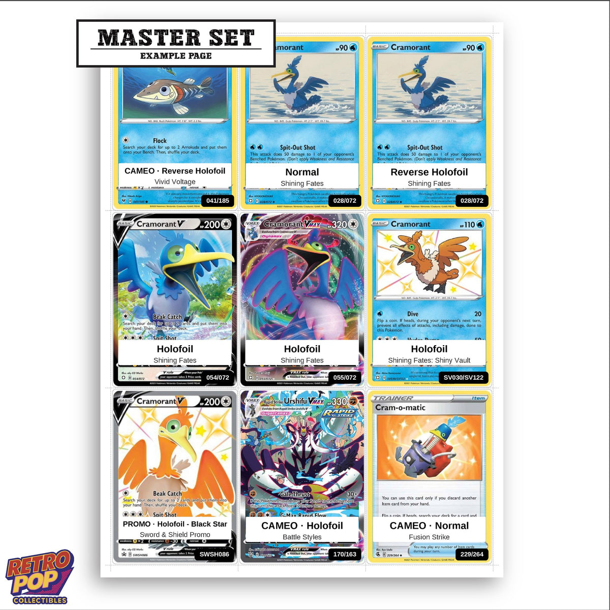 Printed Cramorant Pokemon placeholders in binder - real photo 3