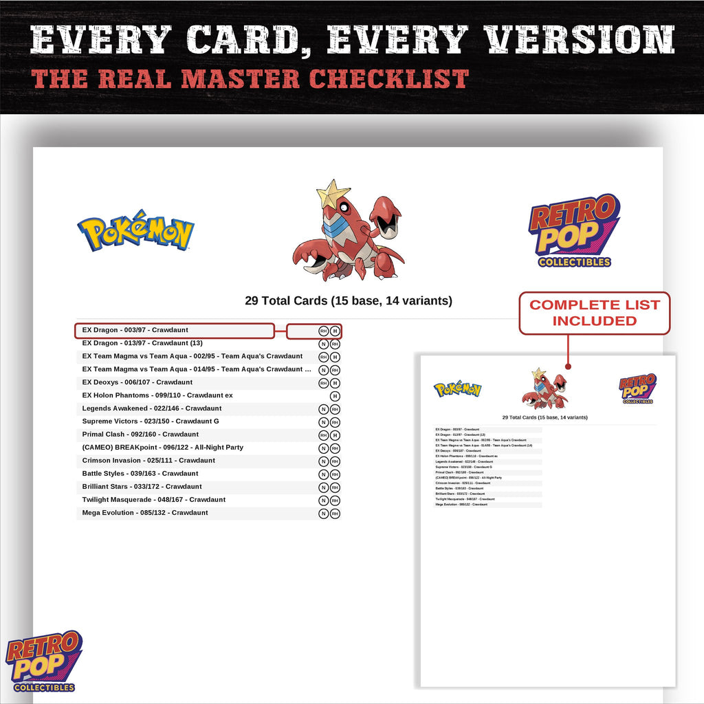Crawdaunt master set checklist PDF preview - every card listed