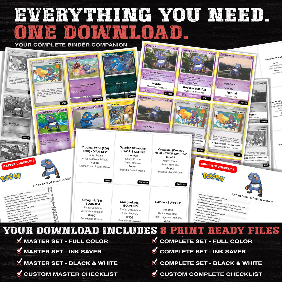 Everything included in the Croagunk master set download - 8 PDF files