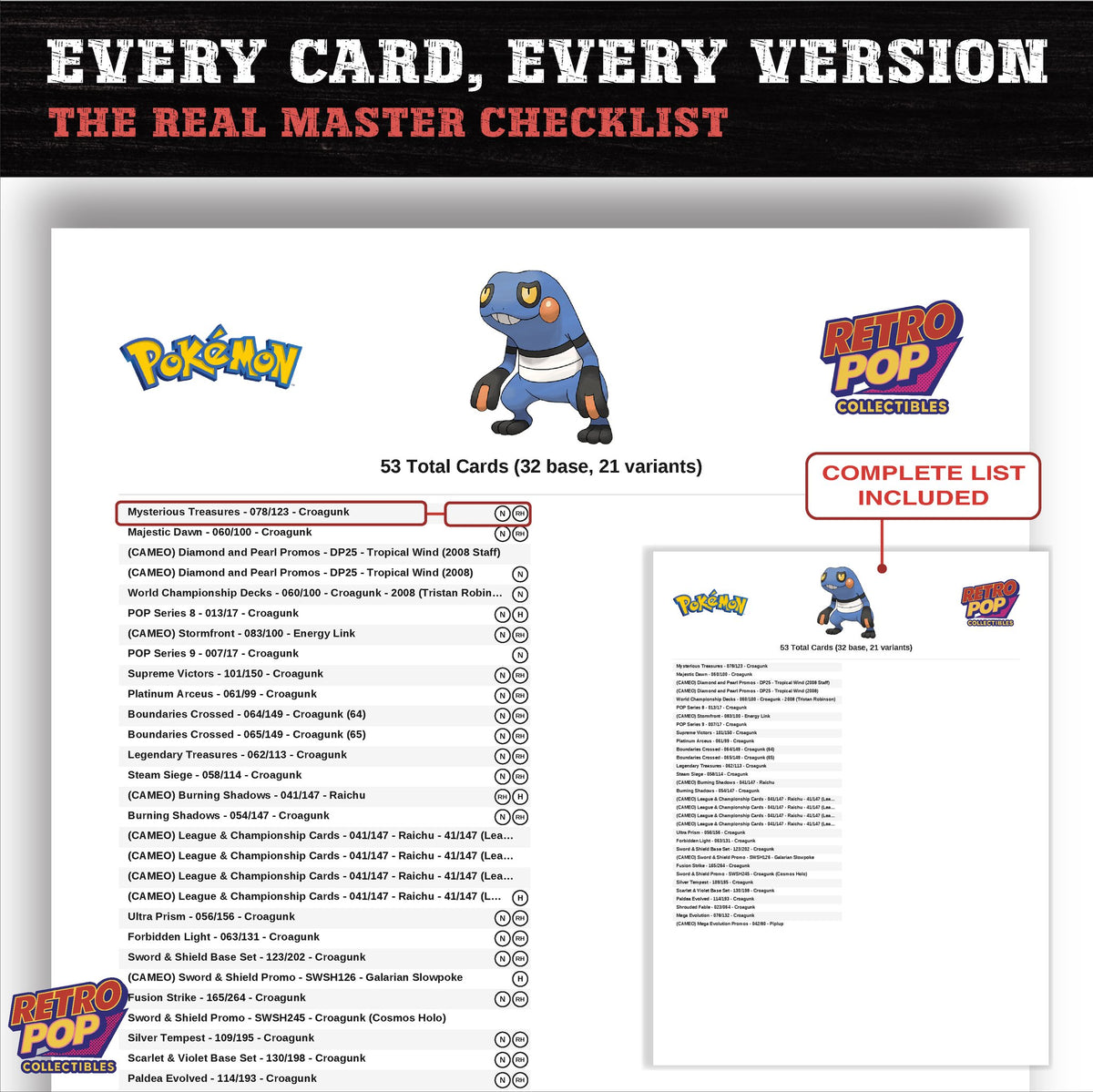 Croagunk master set checklist PDF preview - every card listed