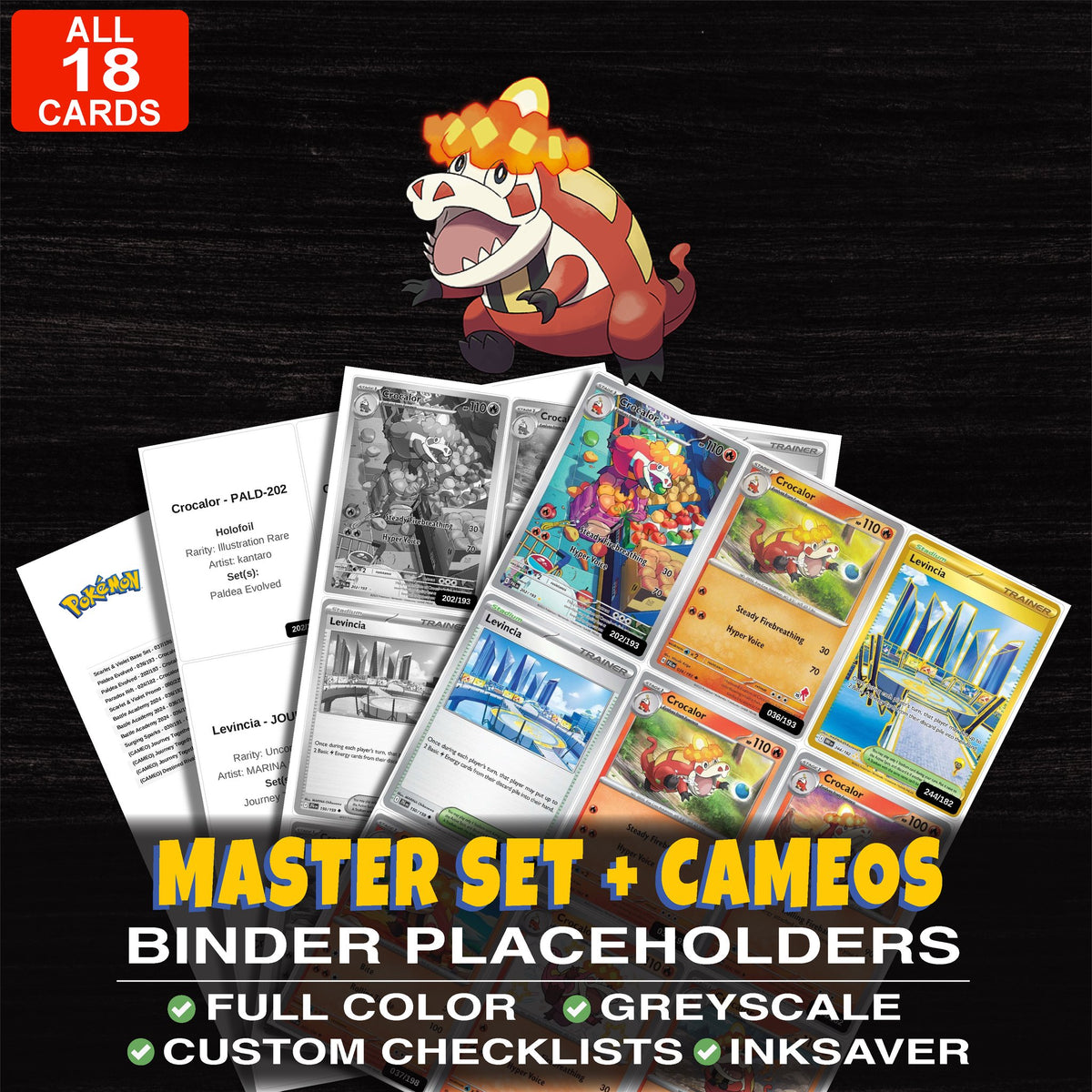 Every Crocalor Pokemon card ever made - master set binder placeholders with Crocalor