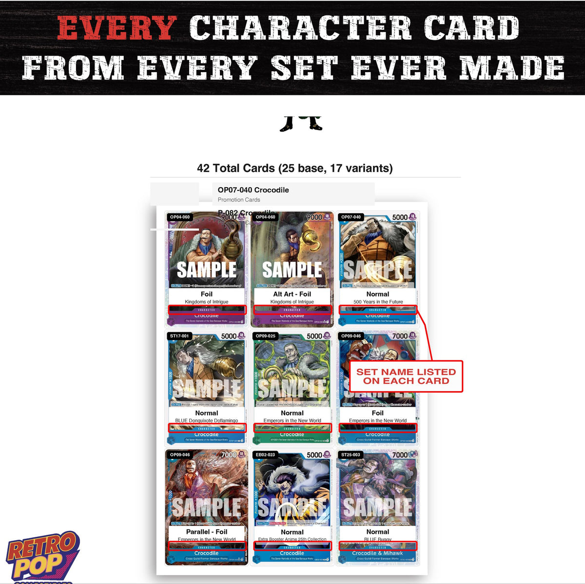 Crocodile One Piece TCG character master set - every English Crocodile card