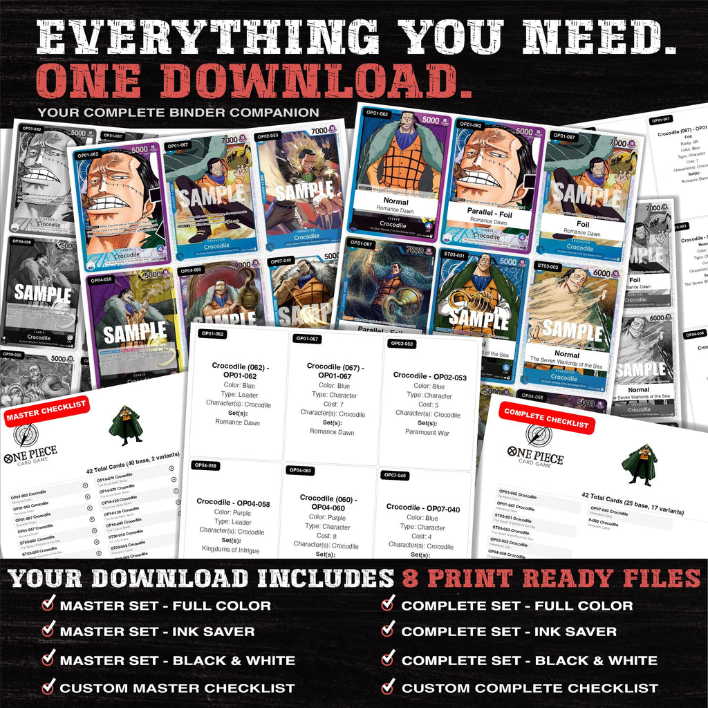 Everything included in the Crocodile One Piece placeholder download - 8 PDF files