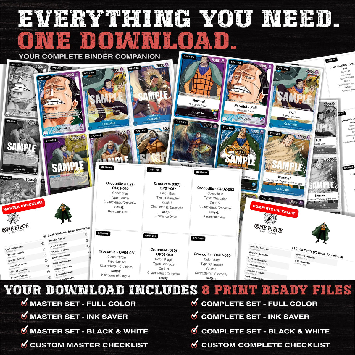 Everything included in the Crocodile One Piece placeholder download - 8 PDF files