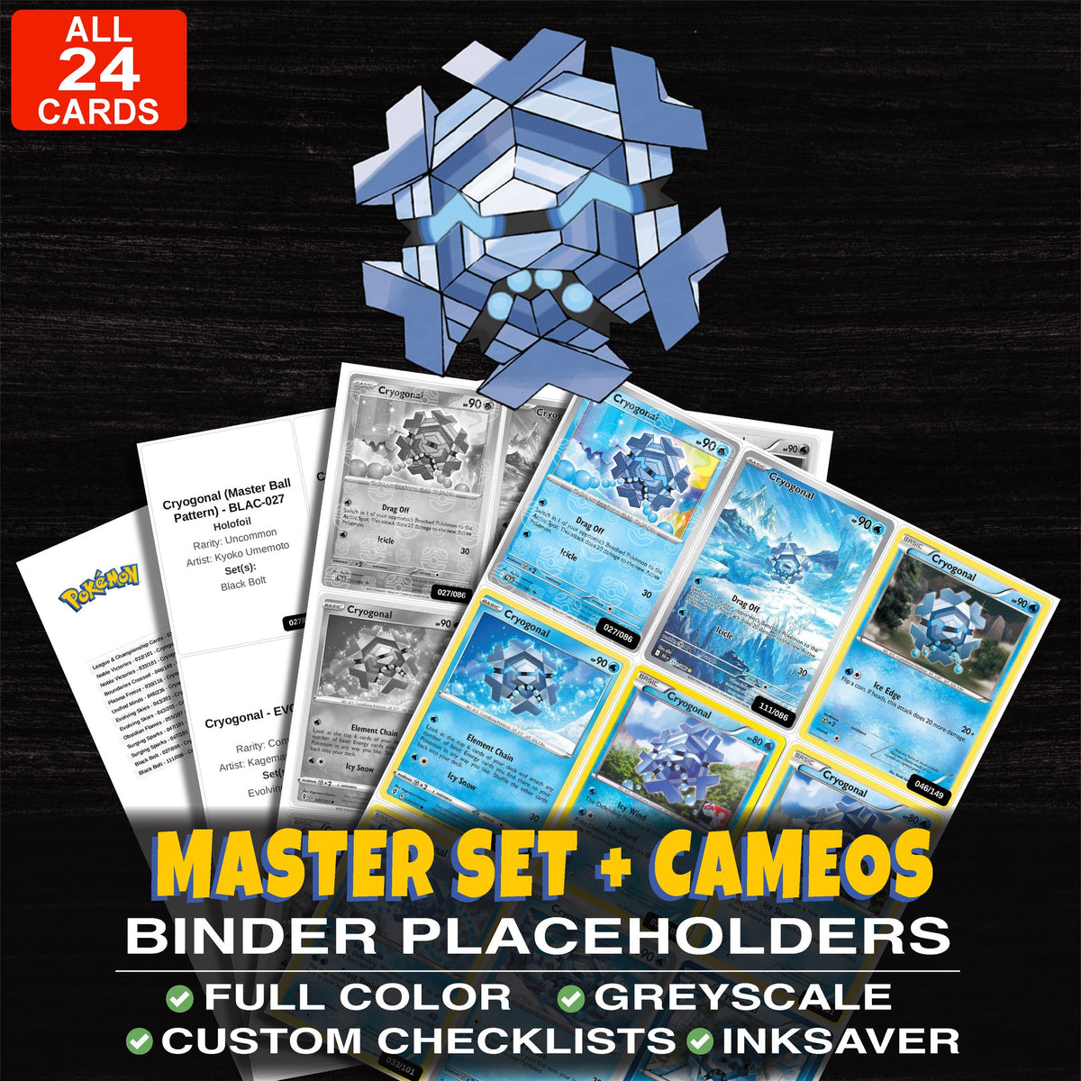 Every Cryogonal Pokemon card ever made - master set binder placeholders with Cryogonal