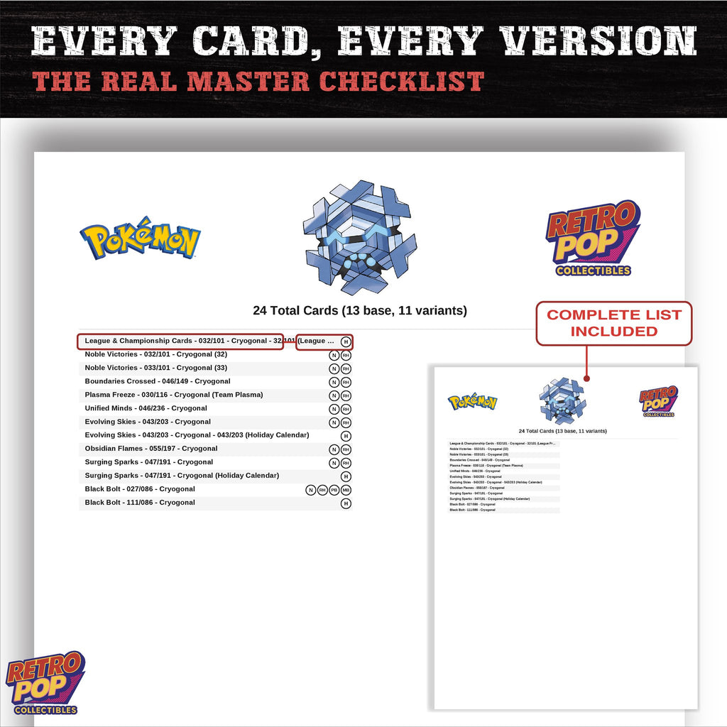Cryogonal master set checklist PDF preview - every card listed