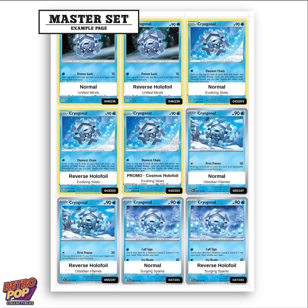Printed Cryogonal Pokemon placeholders in binder - real photo 3