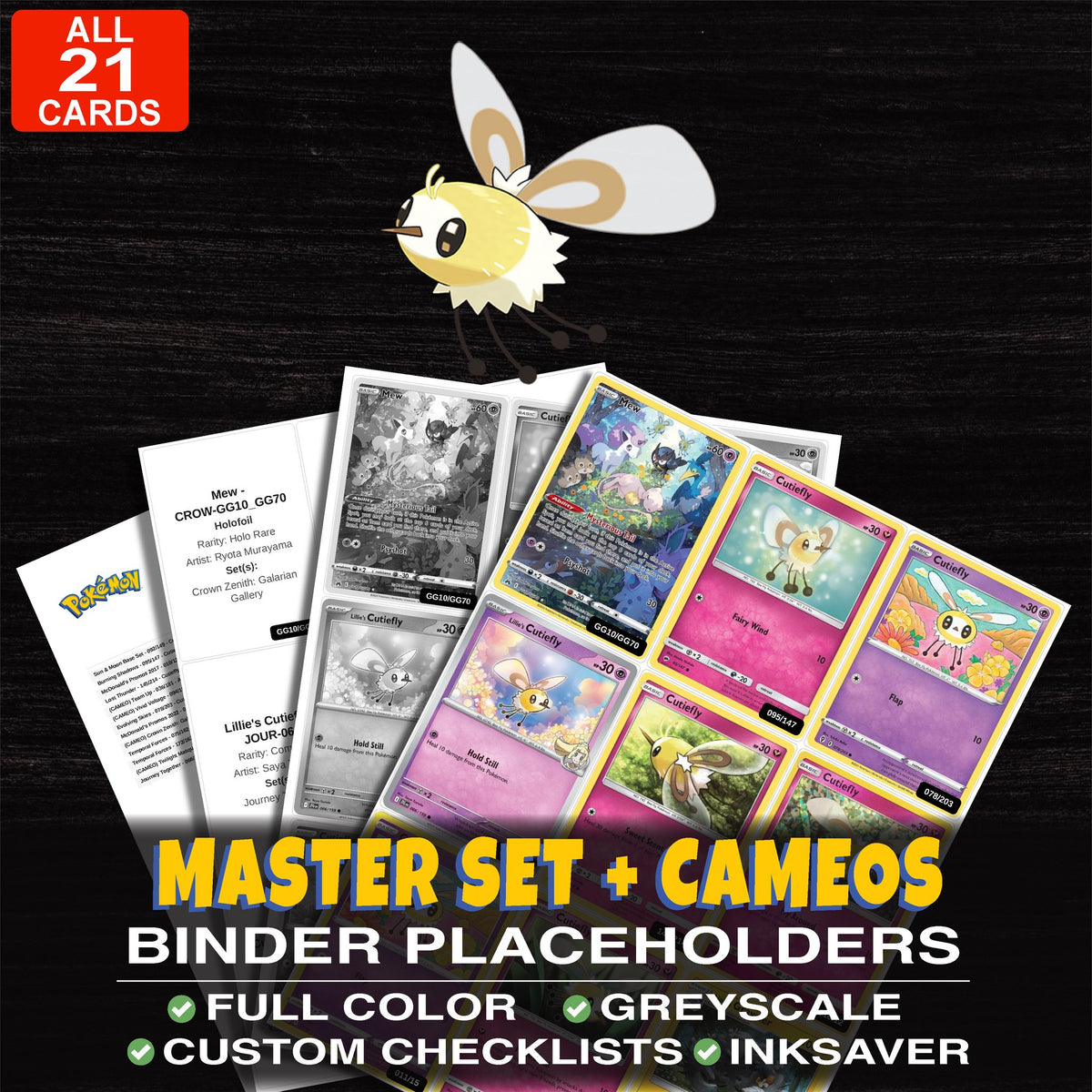 Every Cutiefly Pokemon card ever made - master set binder placeholders with Cutiefly
