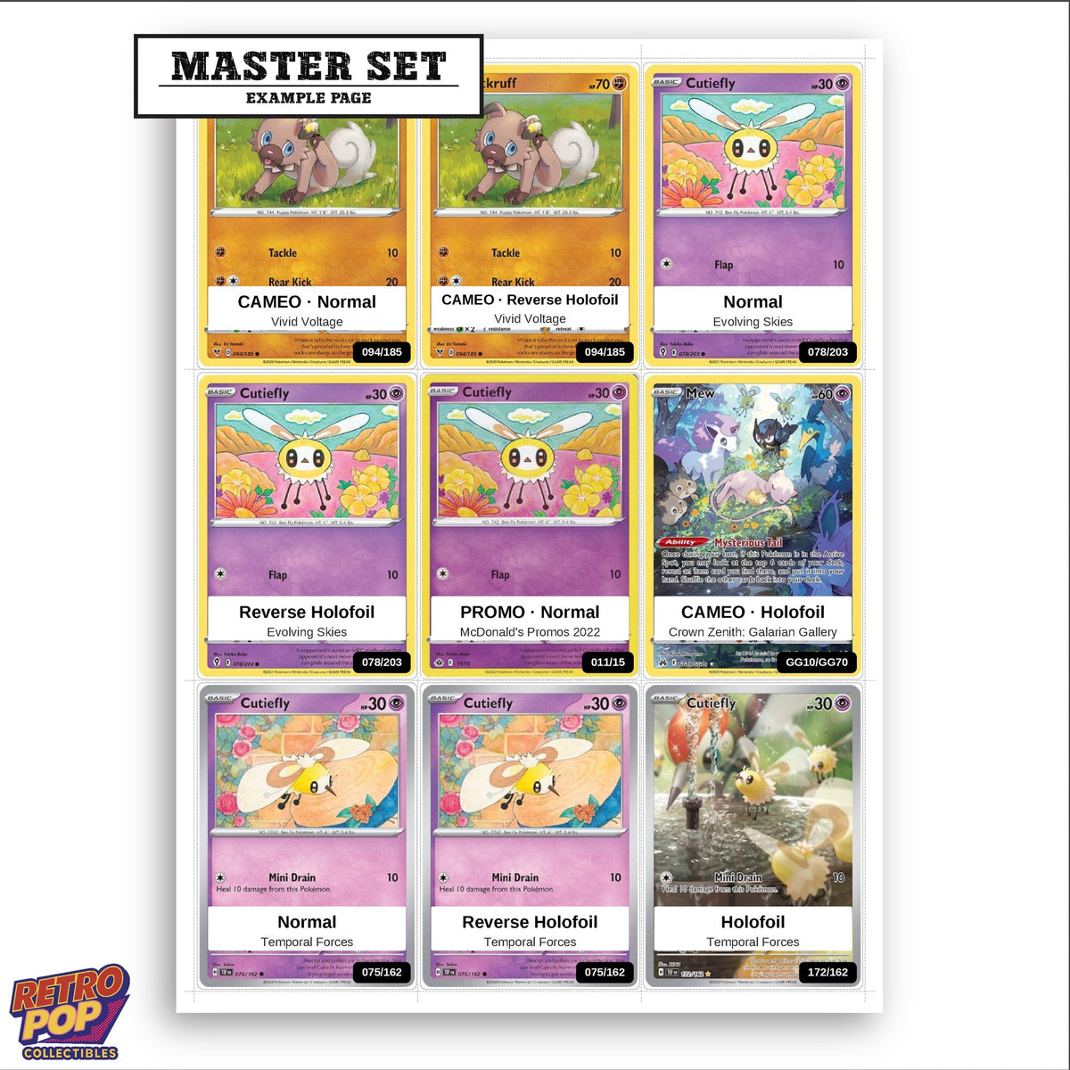 Printed Cutiefly Pokemon placeholders in binder - real photo 3