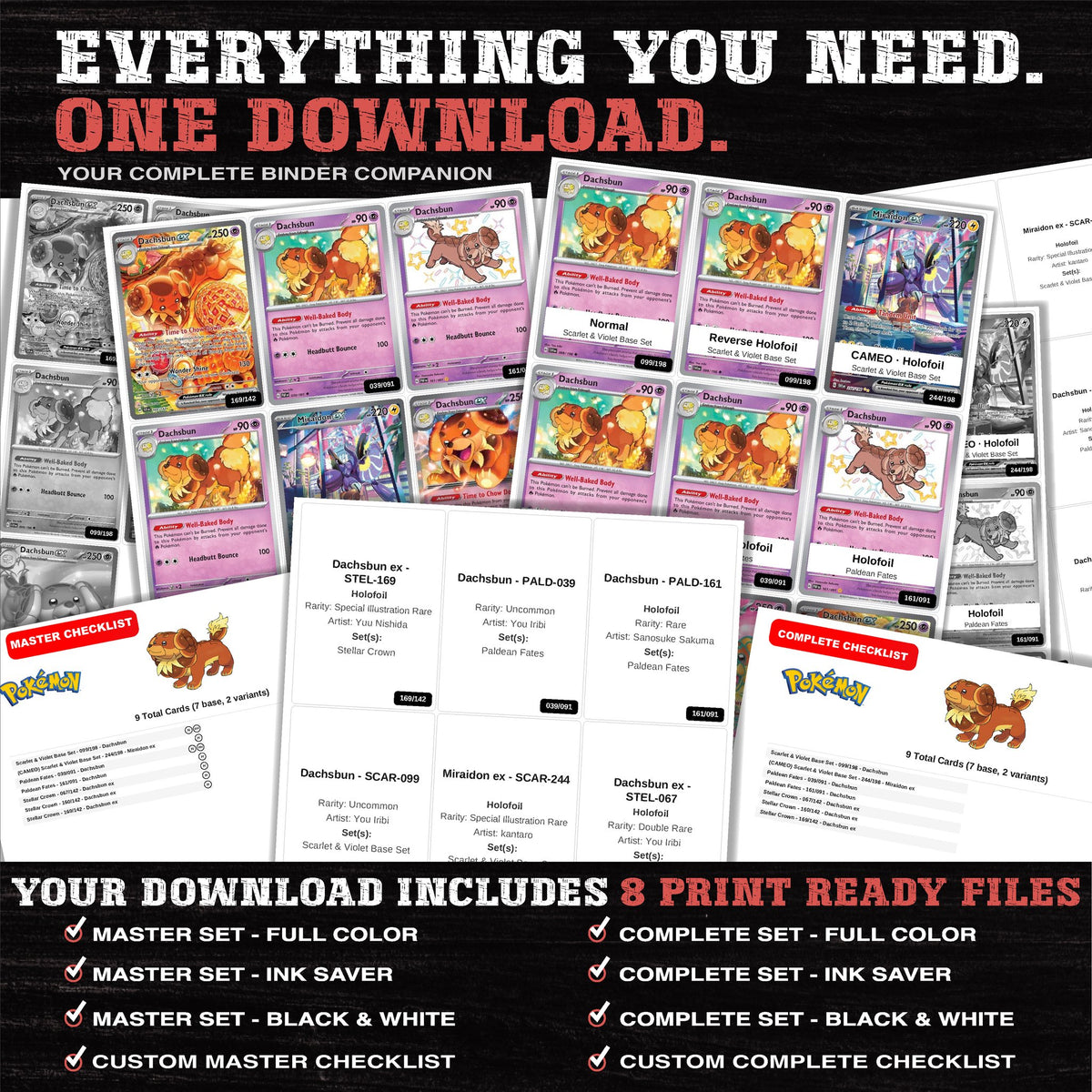 Everything included in the Dachsbun master set download - 8 PDF files
