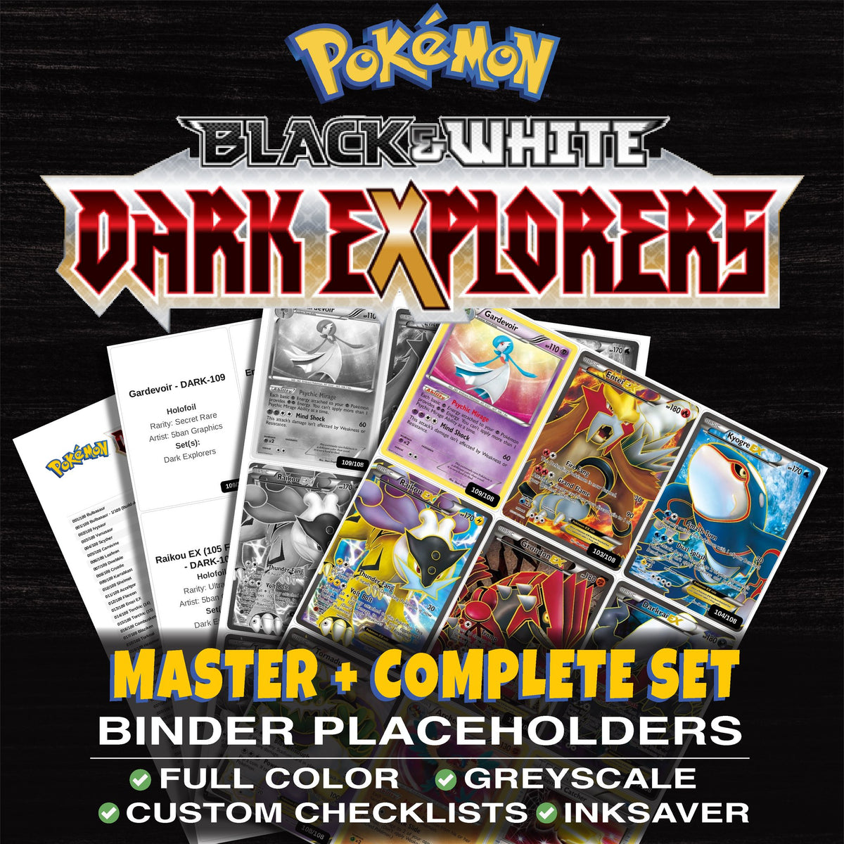 Dark Explorers Pokemon binder placeholders printable PDF - includes Gardevoir