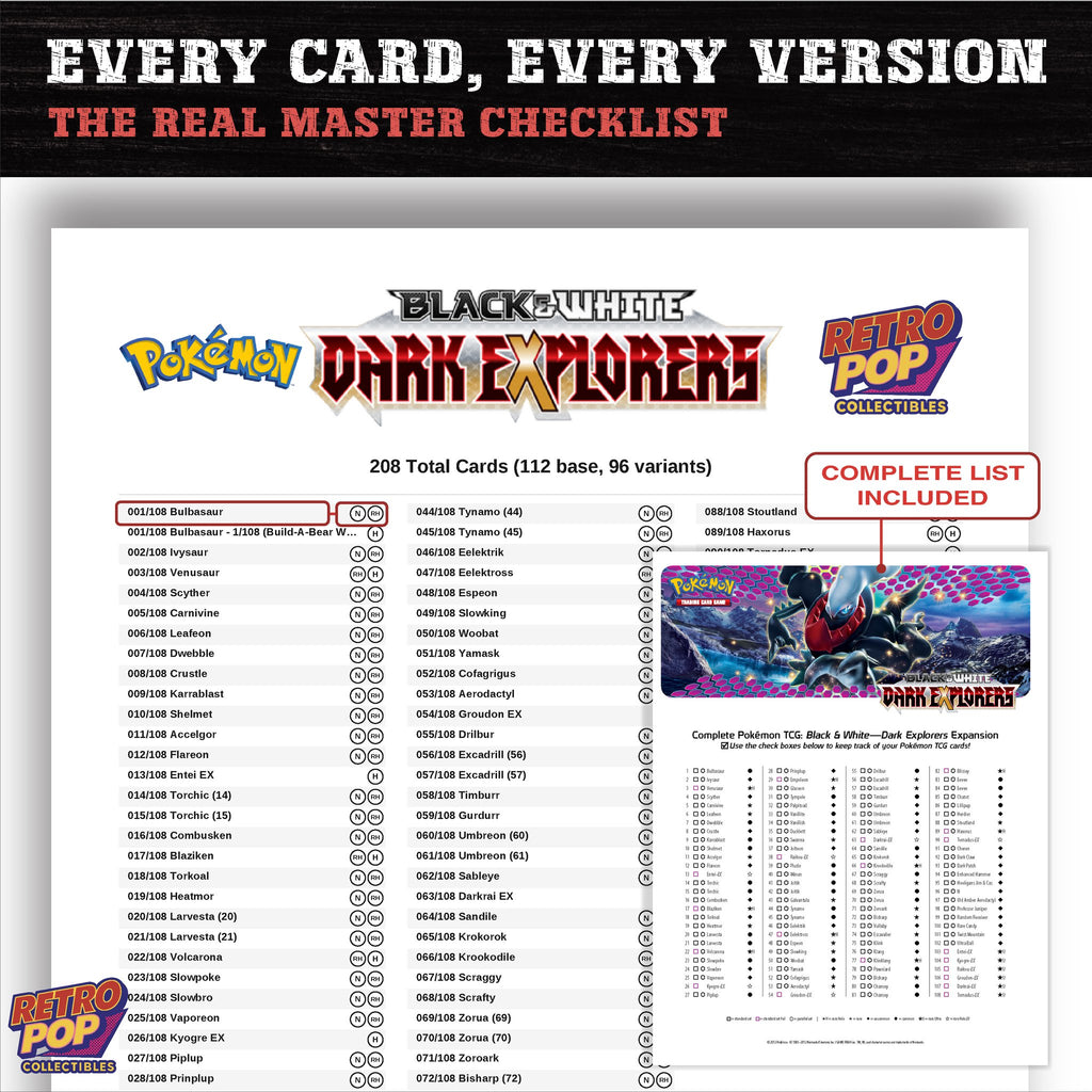 Dark Explorers Pokemon card checklist PDF preview