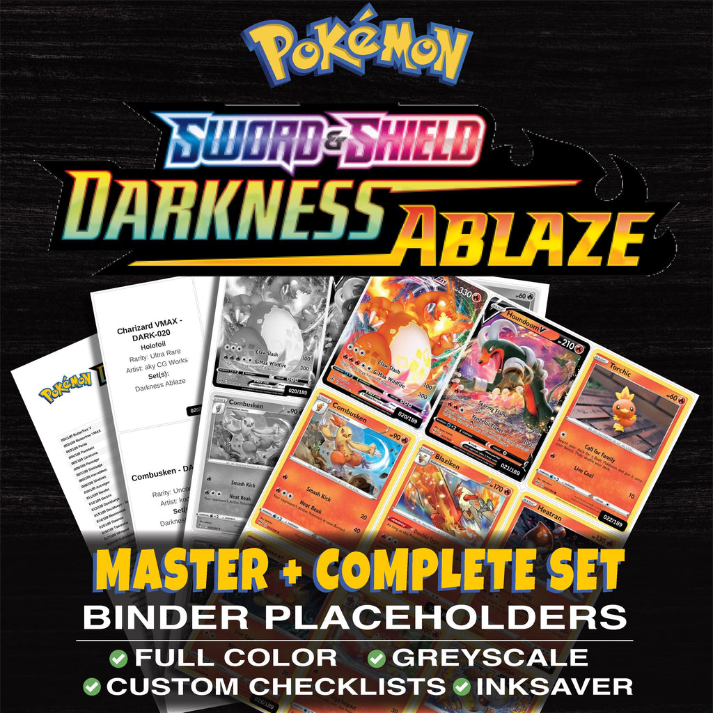 Darkness Ablaze Pokemon binder placeholders printable PDF - includes Charizard VMAX