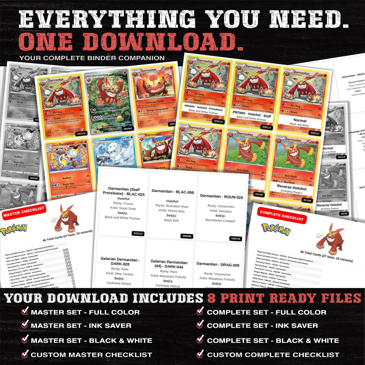 Everything included in the Darmanitan master set download - 8 PDF files