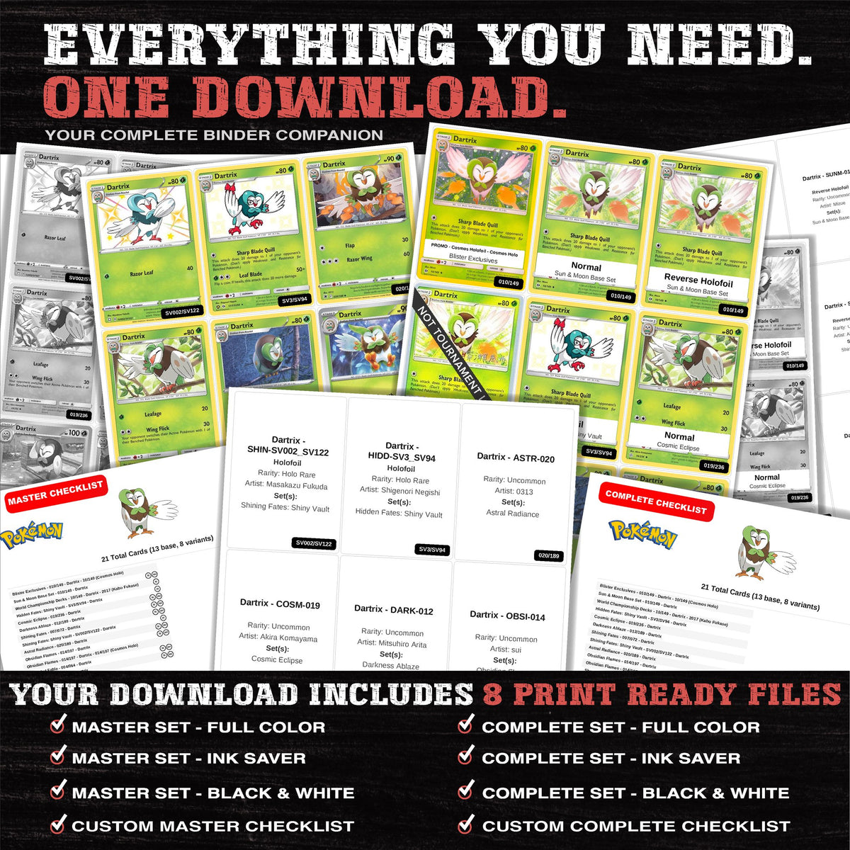 Everything included in the Dartrix master set download - 8 PDF files