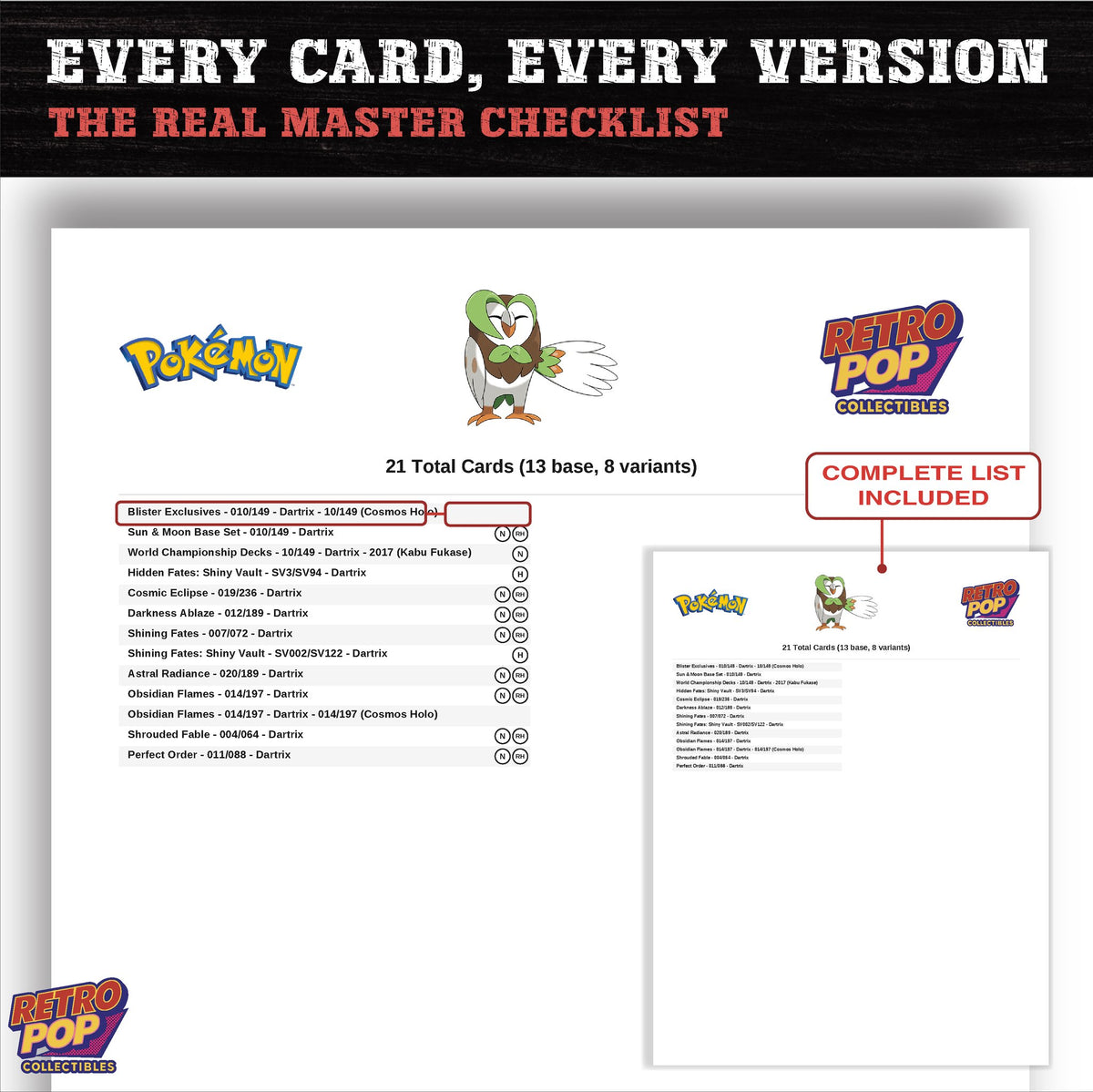 Dartrix master set checklist PDF preview - every card listed