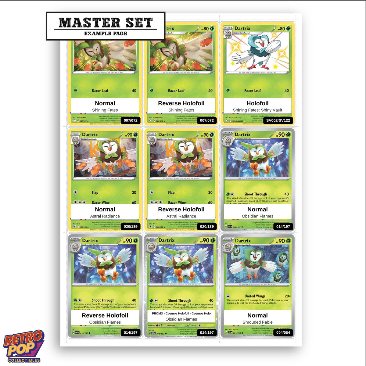 Printed Dartrix Pokemon placeholders in binder - real photo 3