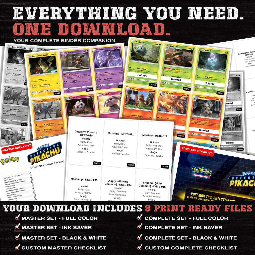 Everything included in the Detective Pikachu placeholder download - 8 PDF files