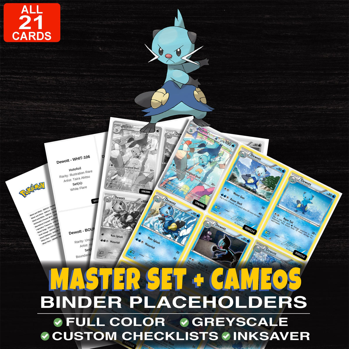Every Dewott Pokemon card ever made - master set binder placeholders with Dewott