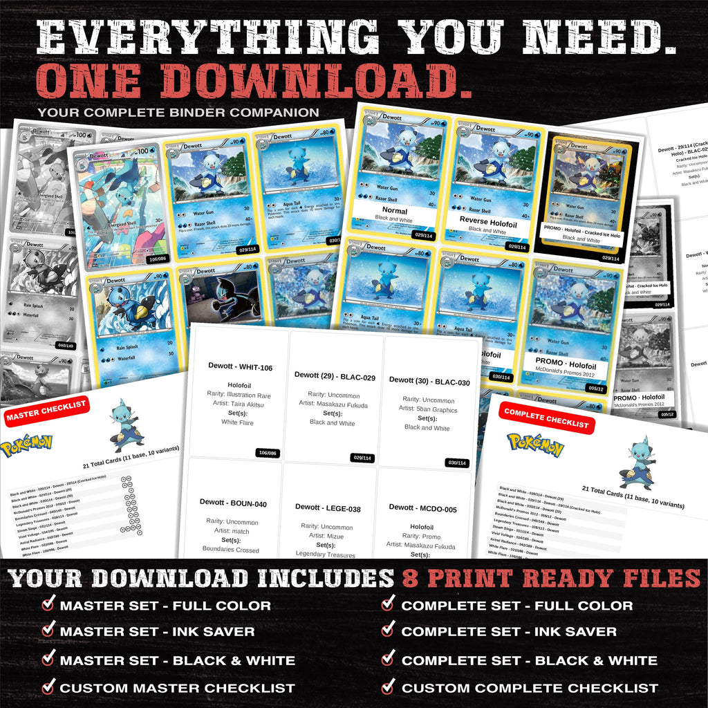 Everything included in the Dewott master set download - 8 PDF files