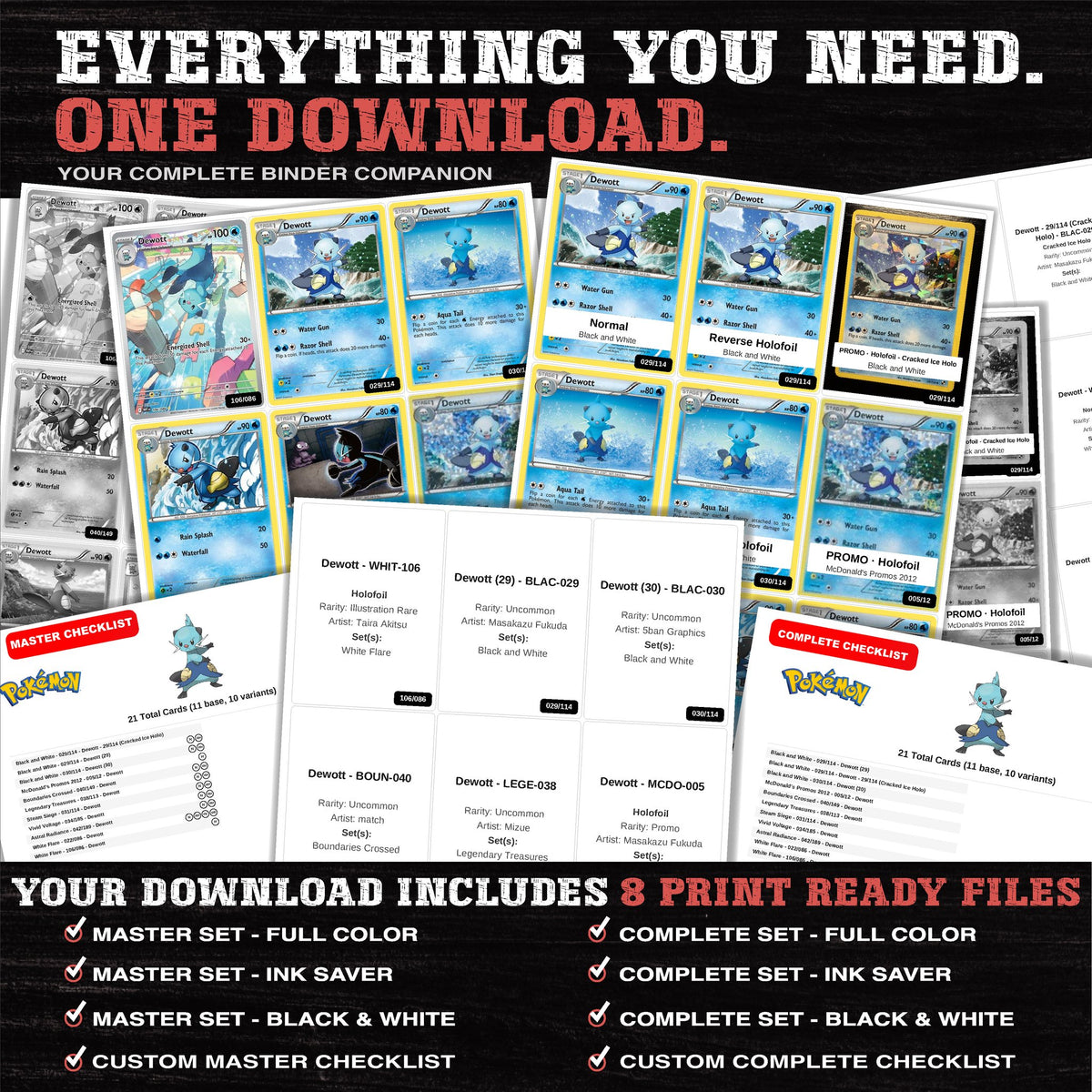 Everything included in the Dewott master set download - 8 PDF files