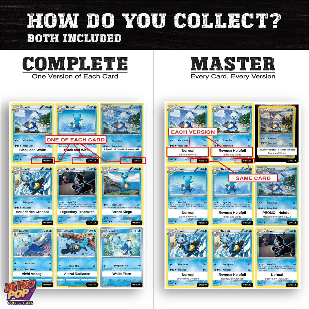 Complete Set vs Master Set versions of the Dewott binder placeholders