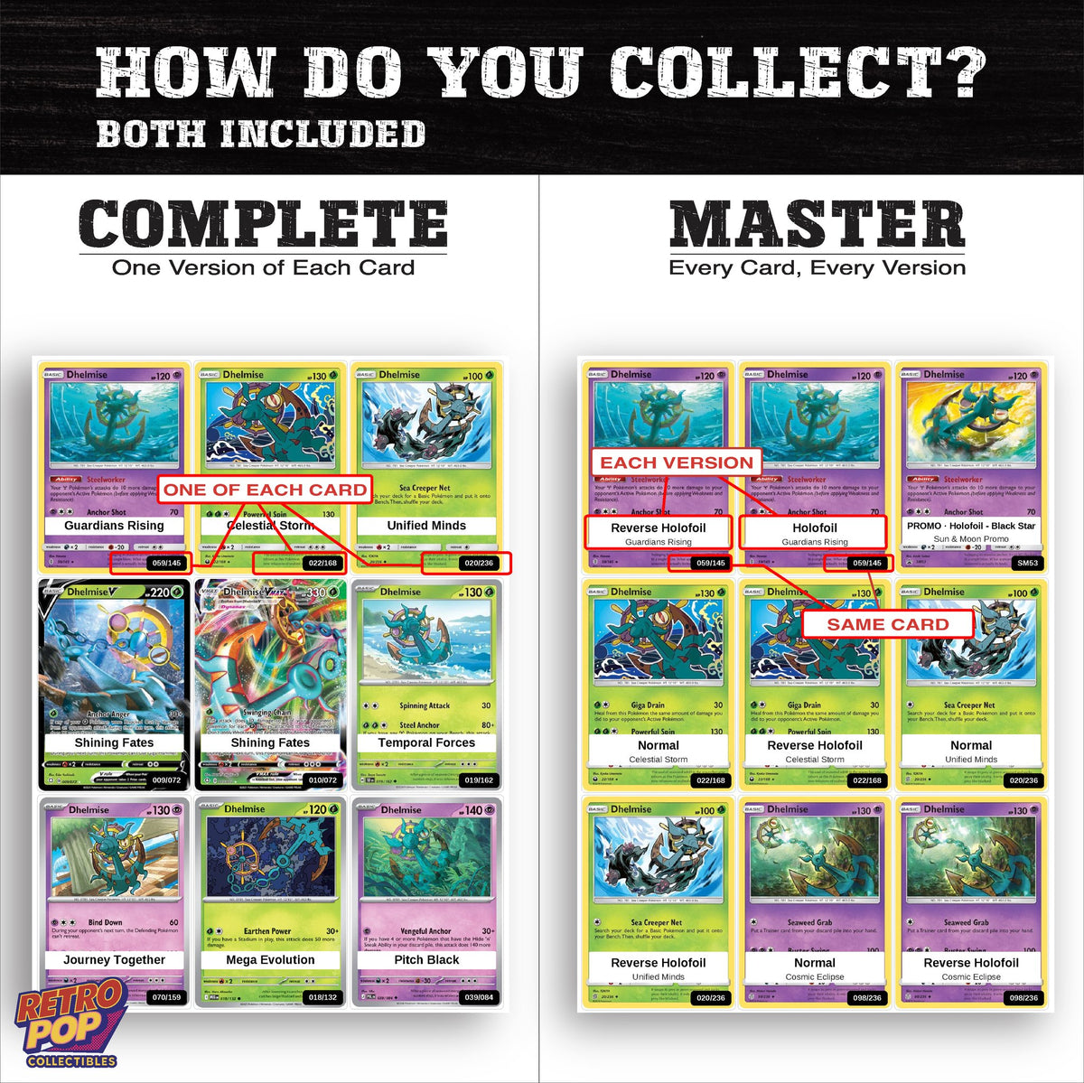 Complete Set vs Master Set versions of the Dhelmise binder placeholders
