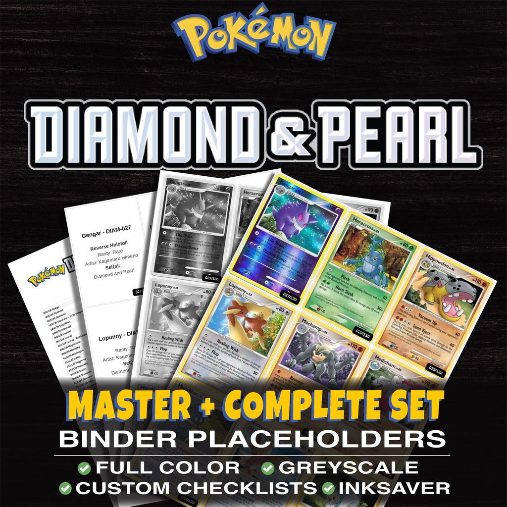 Diamond and Pearl Pokemon binder placeholders printable PDF - includes Infernape Lv.X