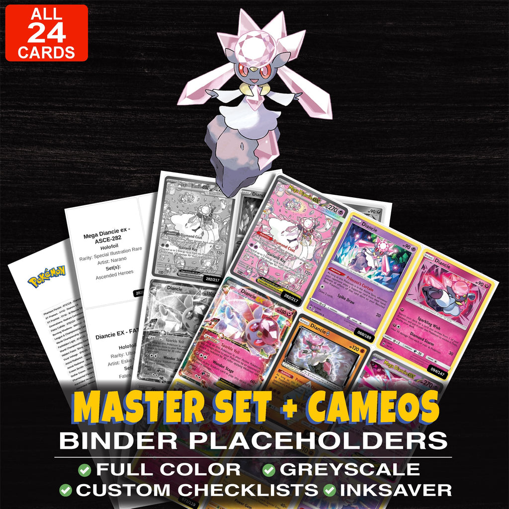 Every Diancie Pokemon card ever made - master set binder placeholders with M Diancie EX