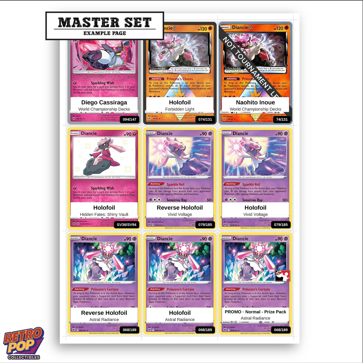 Printed Diancie Pokemon placeholders in binder - real photo 3