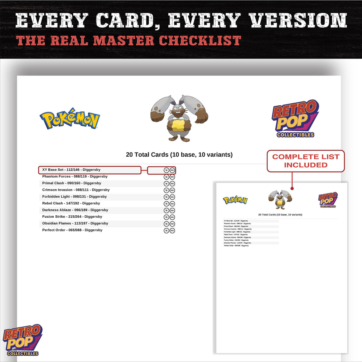 Diggersby master set checklist PDF preview - every card listed