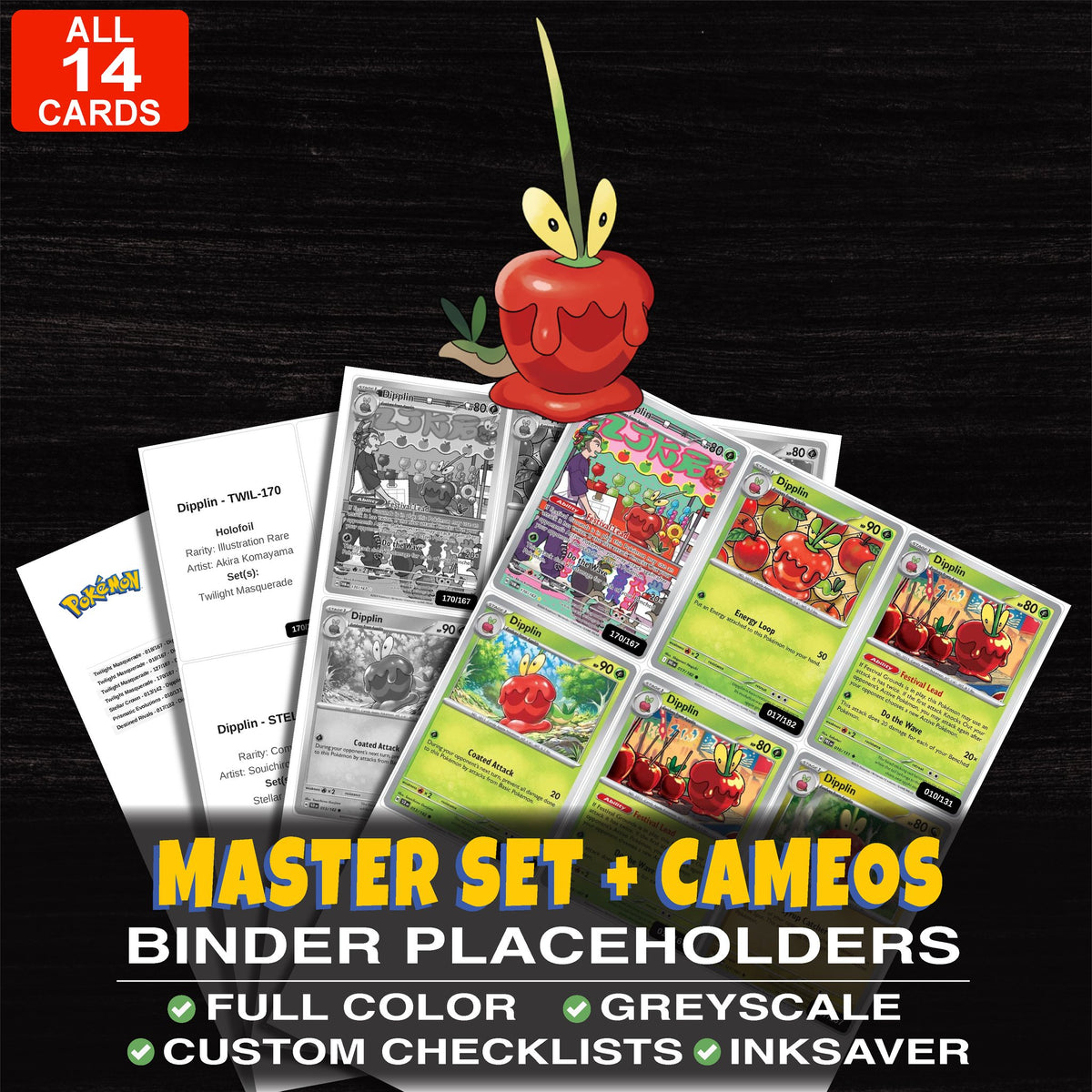 Every Dipplin Pokemon card ever made - master set binder placeholders with Dipplin