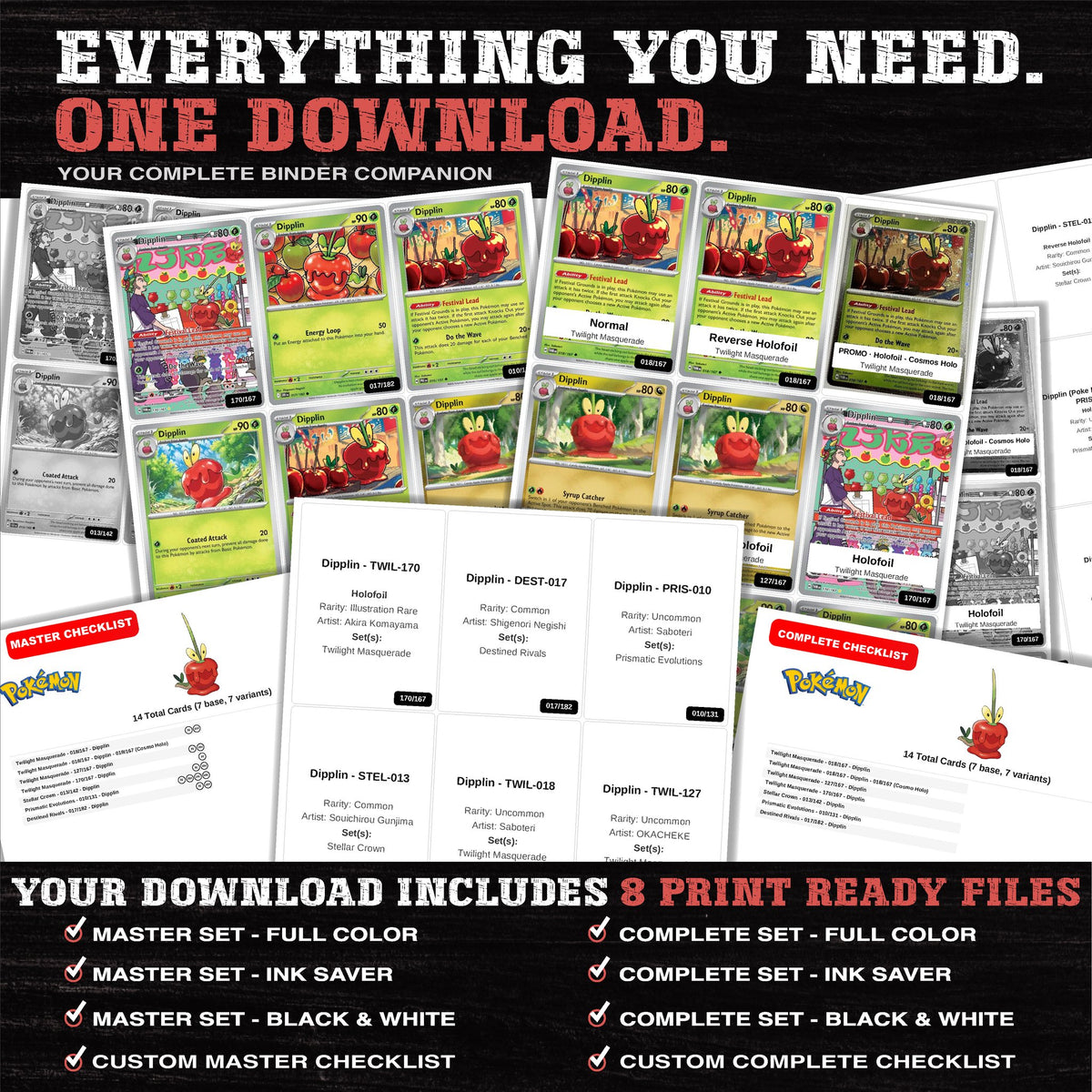 Everything included in the Dipplin master set download - 8 PDF files