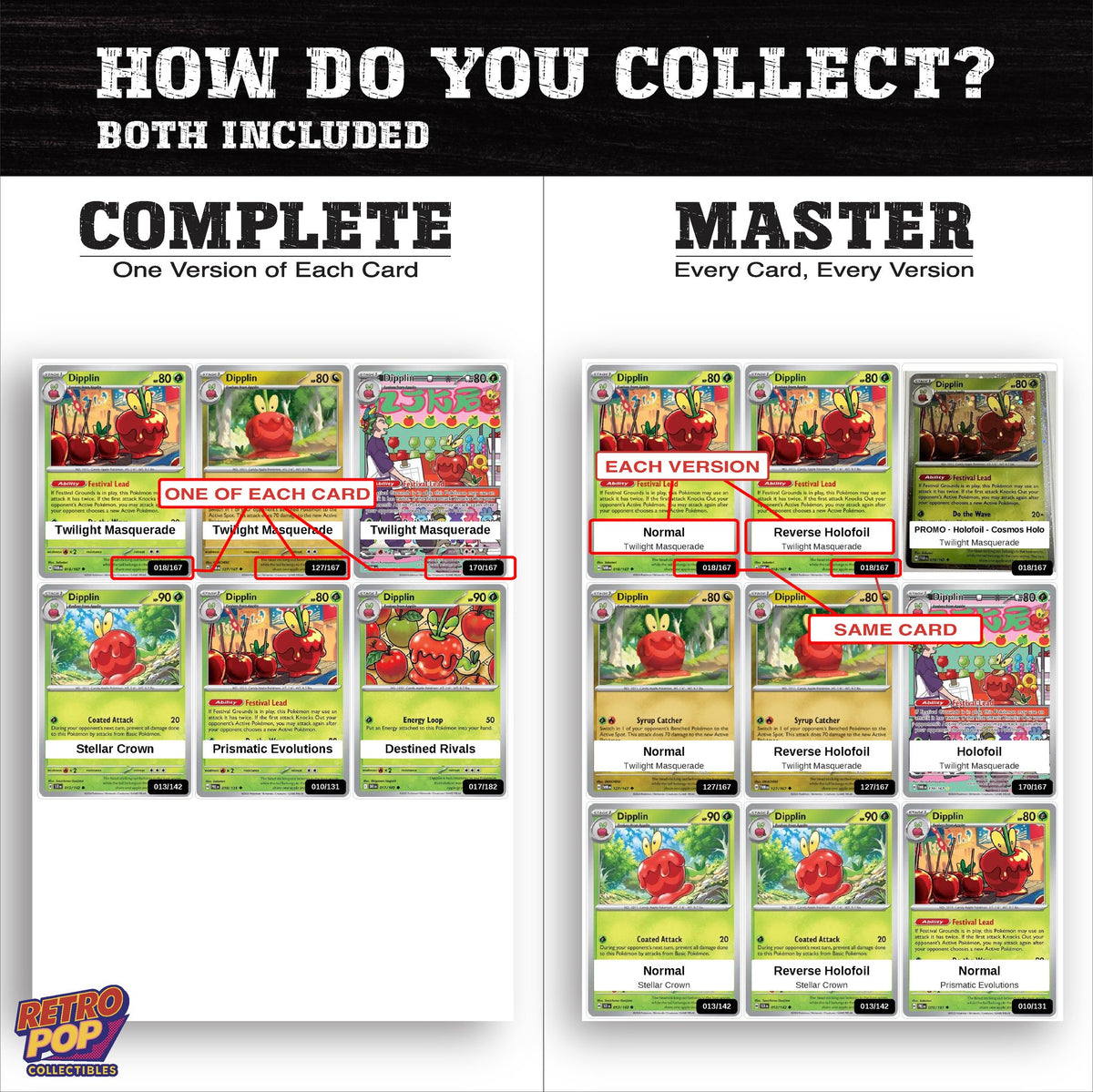 Complete Set vs Master Set versions of the Dipplin binder placeholders