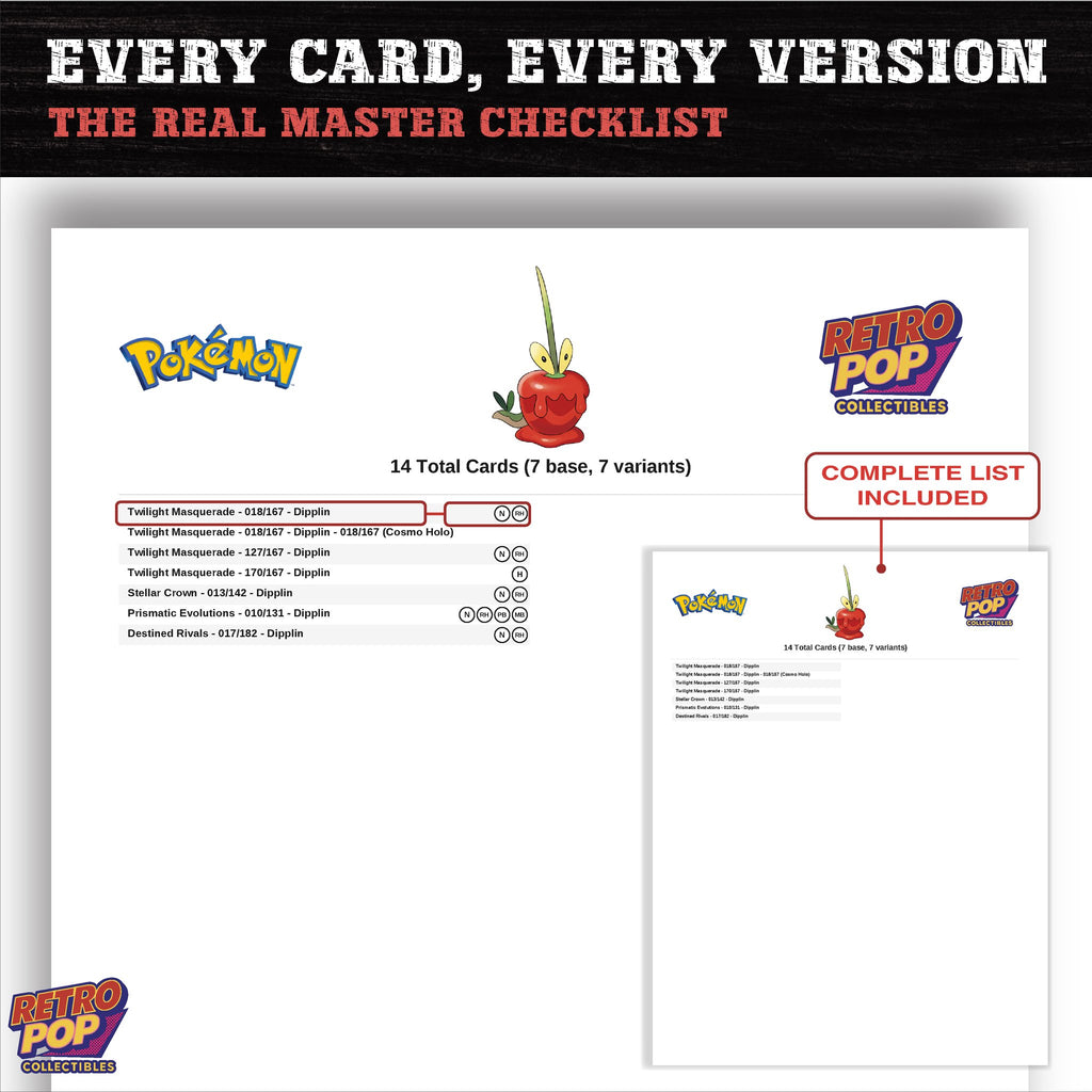 Dipplin master set checklist PDF preview - every card listed