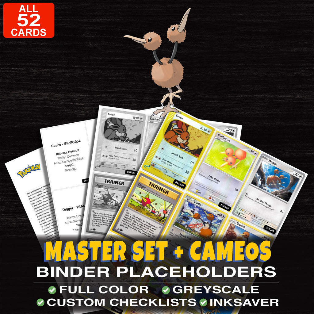 Every Doduo Pokemon card ever made - master set binder placeholders with Doduo