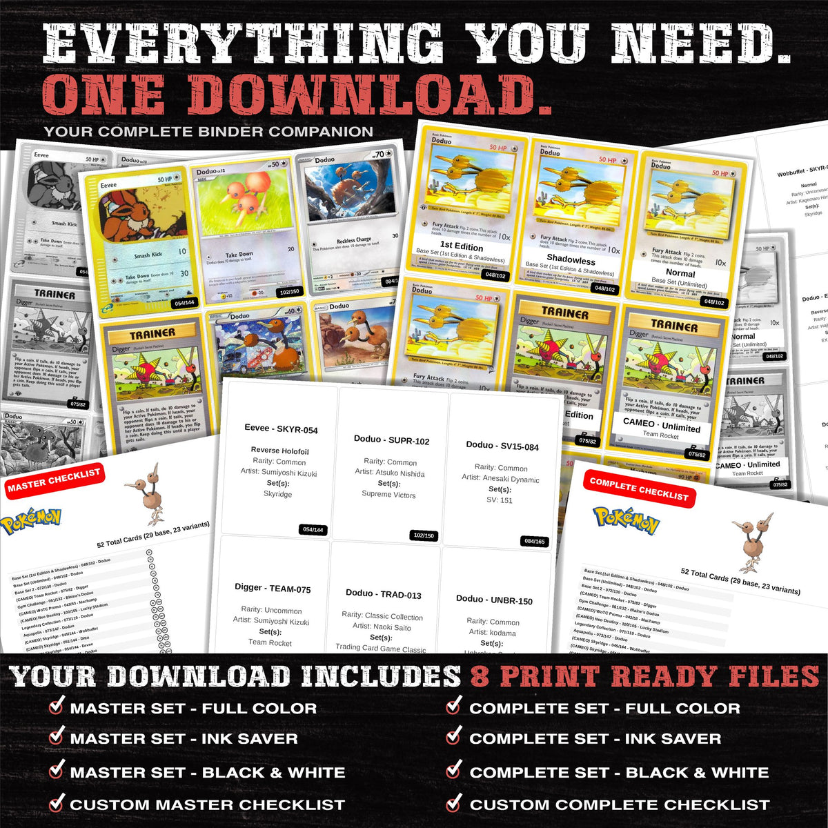 Everything included in the Doduo master set download - 8 PDF files