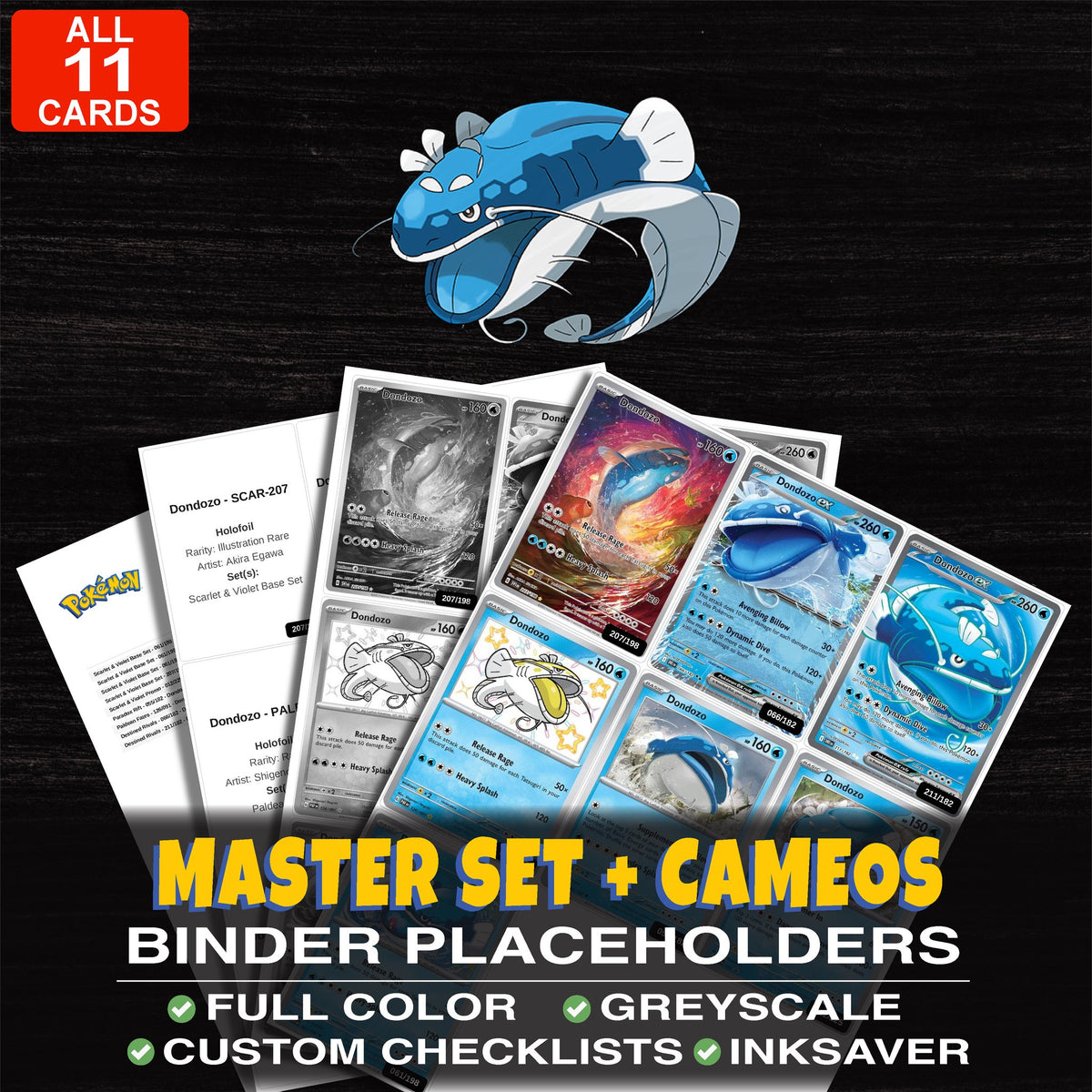Every Dondozo Pokemon card ever made - master set binder placeholders with Dondozo